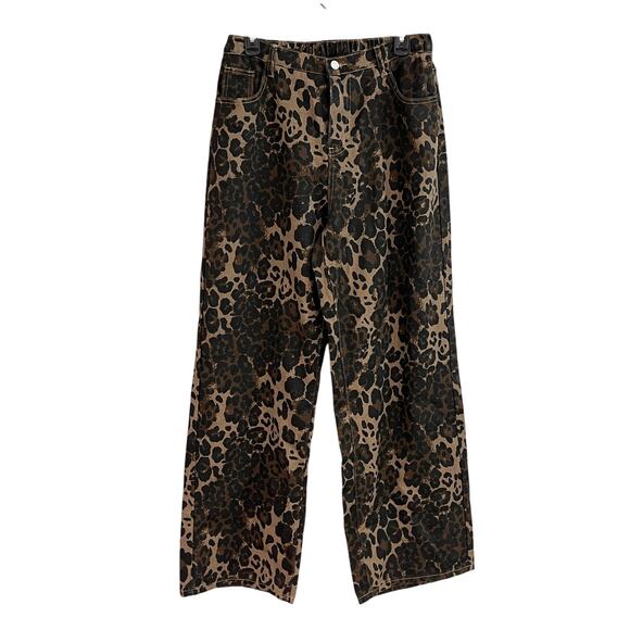 Leopard Print Pants Women’s XL High Waist Tapered Leg Animal Print Casual Jeans - Picture 1 of 9